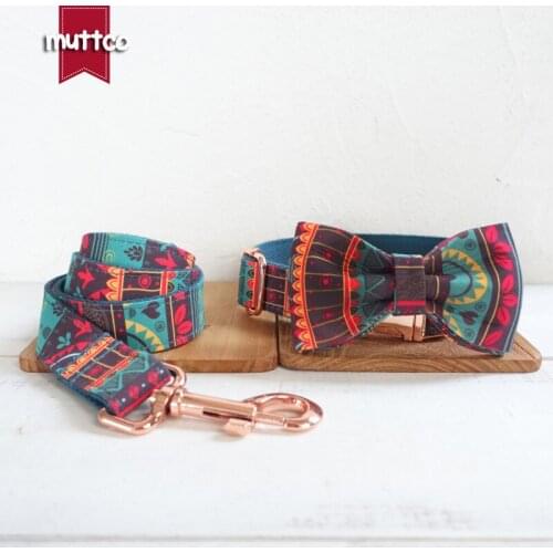MUTTCO retailing ethnic style colorful handmade soft THE MAYA self-created dog collar with bow tie 5 sizes UDC043M