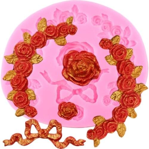 Rose Garland Silicone Mold Cake Border Fondant Moulds Wending Cake Decorating Tools Chocolate Gumpaste Molds Candy Making Mould