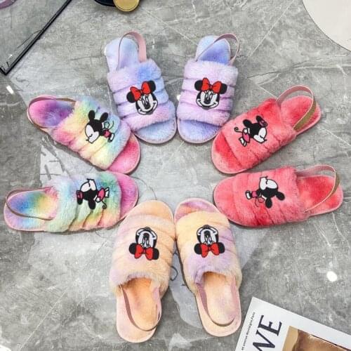 Disney childrens cartoon Mickey Mouse princess non-slip soft-soled cotton shoes student girl adult slippers thickened warm