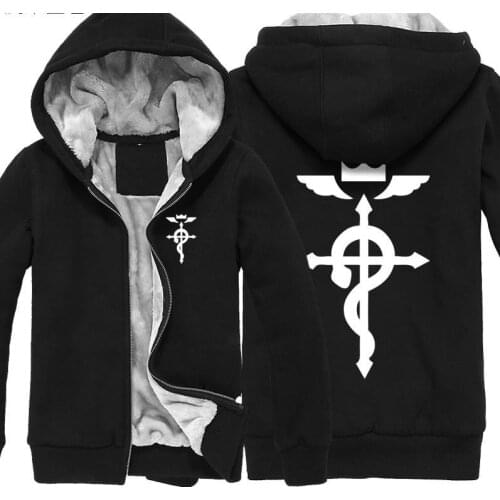 Fullmetal Alchemist Hoodie Jackets Mens Casual Coat Thickening Plus Velvet Unisex Sweatshirt Black S-5XL
