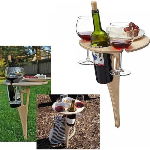 Outdoor Portable Foldable Wine Table with Round Desktop Mini Wooden Easy To Carry Rack Picnic Party Travel BBQ Tools