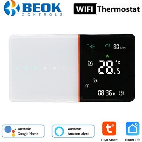 Beok Tuya Smart Wifi Thermostat for Electric/Water Floor Heating Home Temperature Controller Touch Screen Work with Alexa