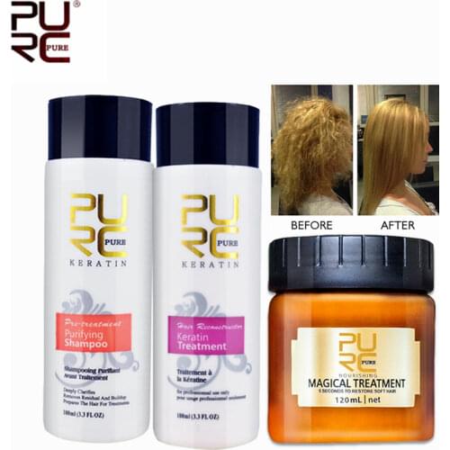 PURC Straightening Hair and Repair Damage Hair Care Products Brazilian Keratin Treatment 5% + Magical Smooth Hair Mask Treatment