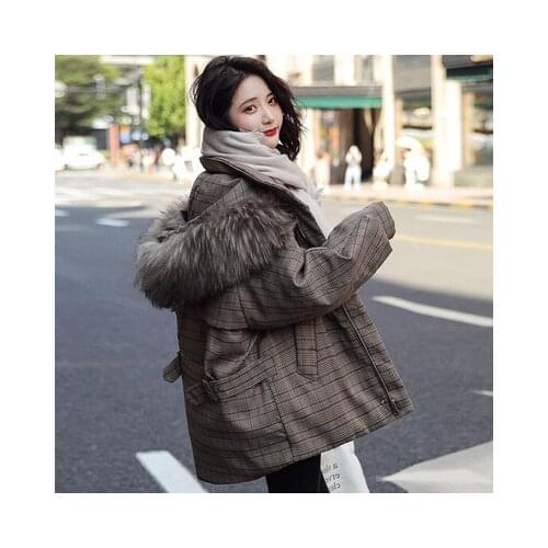 Winter Vintage Plaid Cotton Hooded Coat Women Parka 2019 Brand New Loose Korean Style Thickening Streetwear Winter Cotton Jacket