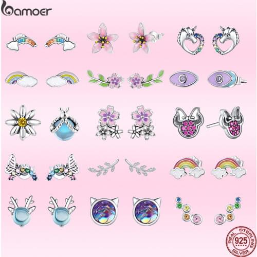 Bamoer Romantic Genuine 925 Sterling Silver Cute Fairy Elevs Exquisite Stud Earrings for Women Luxury Jewelry Making GAE046