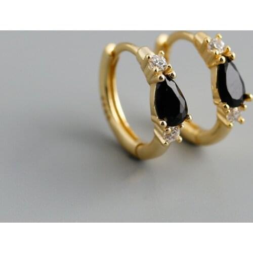 Womens Water-Drop Shape Blue Turquoise Zirconia Hoop Earrings Simple Style Shiny Crystal Lovely Tiny Huggie Earring Jewelry