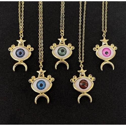 10Pcs New Trendy Dainty Gold Plated boho evil eye pendant necklace