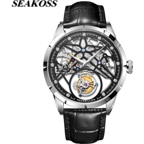 1963 Skeleton Real Tourbillon Watch Mens Sapphire Glass Diamond Transparent Clock Men Mechanical Tourbillon Leather Male Watch