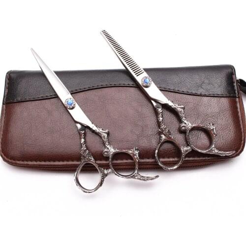 2Pcs 9005# 5.5" 440C Engraving Logo Hairdressing Scissors Haircut Set Normal Shears Thinning Scissors Professional Hair Scissors