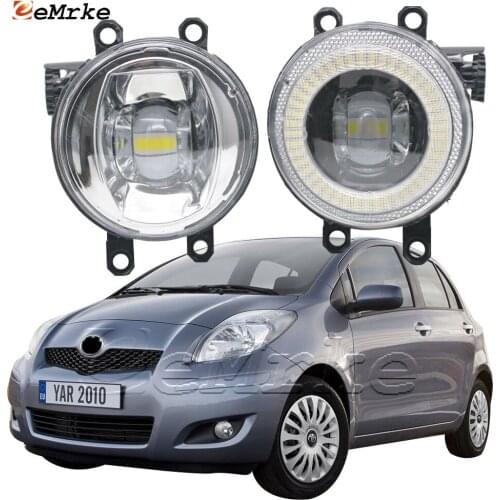 EEMRKE for Toyota Yaris XP9 Vitz Facelift 2009-2011 2in1 LED Angel Eye Daytime Running Lights DRL + Cut-Line Lens Fog Lights