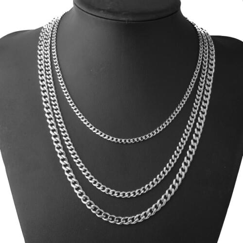 3/5/7mm Stainless Steel Chain Gold Silver Color Plated Necklace Cuban Jewelry Gift For Women Men Male Steampunk Style Wholesale