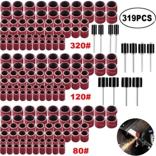 319Pcs 1/4" 3/8" 1/2" Band 80-320 Grit Sanding Band Drum Kit for Sand Shape Groove Abrasive Tool