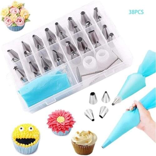 38Pcs/set Reusable Icing Piping Nozzles Set Pastry Bag Scraper Flower Cream Tips Converter Baking Cup Diy Cake Decorating Tools