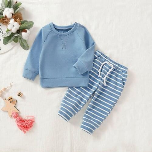 40# Winter Baby Boys Girls Clothing Long Sleeve Sweatshirt Tops T-shirts Striped Pants Pajamas Outfits Sets Детская Одежда
