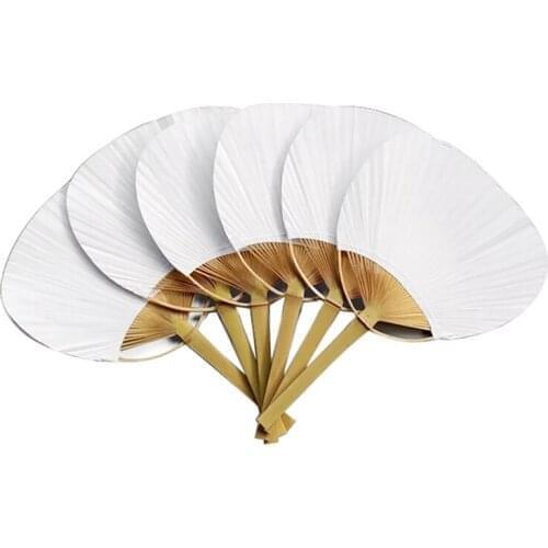 50 Pcs Pure White Bamboo Handle Blank Calligraphy Painting Blank Group Fan White Fan Summer DIY White Fan