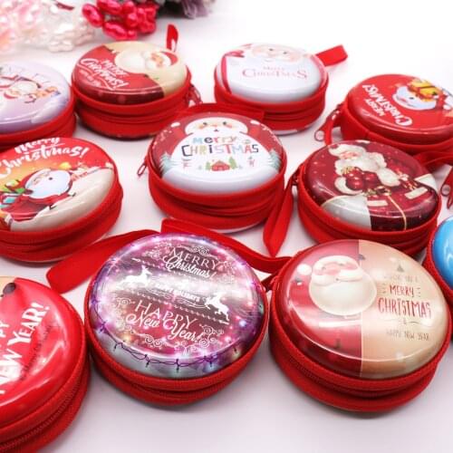 7.5x7.5cm Christmas Metal Candy Chocolate Box Santa Claus Pendant Headphone Bag Party DIY Decorations for Children