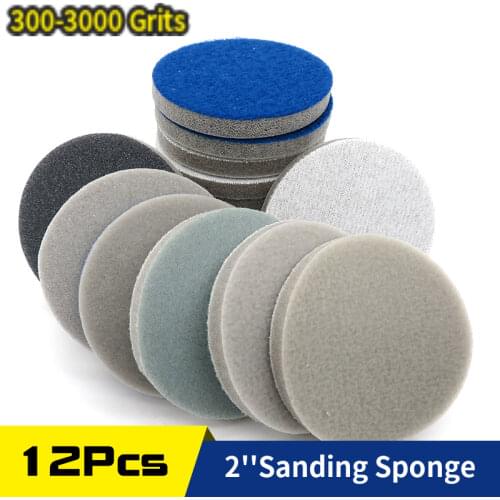 12 Pc 2 Inch 50mm 300-3000 Grit Flocking Round Sanding Sponge Abrasive Sanding Disc Hook Loop for Car Phone Polishing & Grinding