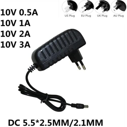1pcs 100-240V AC to DC 10V 0.5A 1A 2A 3A Power Adapter Supply Charger adapter 10 V Converter EU US UK AUPlug 5.5mm x 2.5mm
