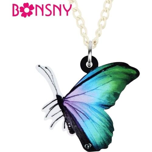 Bonsny Acrylic Morphida Morpho Butterfly Necklace Choker Animal Collar Pendant Jewelry For Women Girl Kids Fashion Festival Gift
