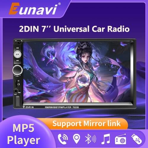 Eunavi 7 inch HD Autoradio 2 DIN Touch Screen Auto audio Car Stereo MP5 Multimedia Player Bluetooth USB TF FM Camera