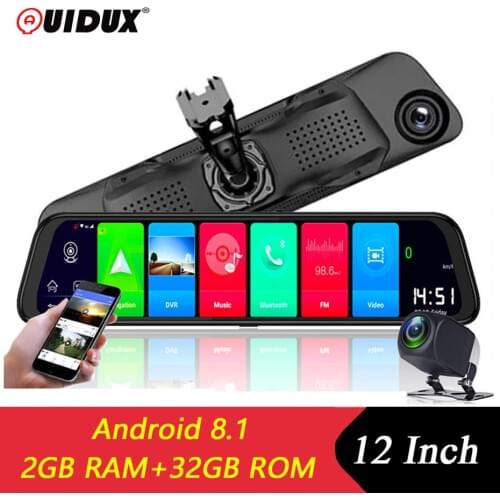 QUIDUX 12 Inch Android 8.1 Car DVRs Camera GPS Navi Bluetooth FHD 1080P Mirror Recorder Compatible with 4G Wifi ADAS Dash Cam