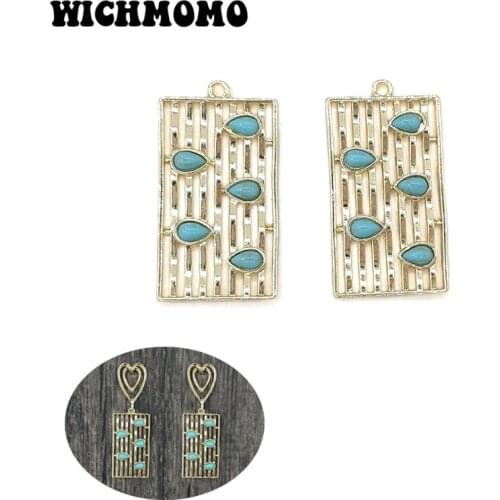 New 4Pieces/bag Zinc Alloy Inlay Acrylic Hearts Beads Rectangle Charms Pendants for DIY Earrings Necklace Jewelry Accessories