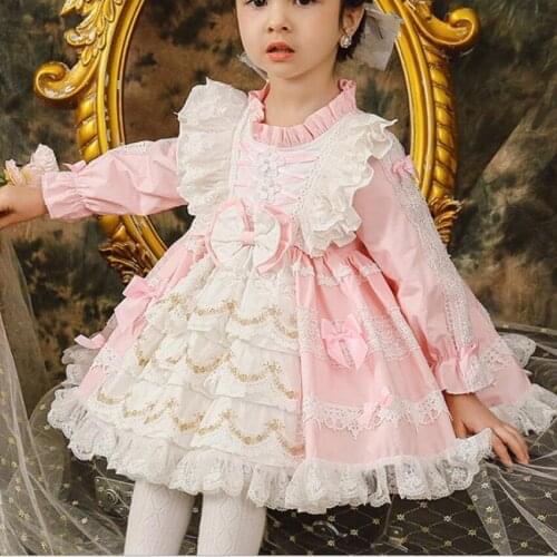 Baby girl spring autumn Spanish lolita ball gown dress kids lace stitching long sleeve birthday party princess dress