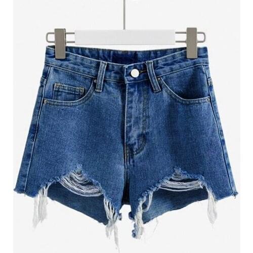Women Summer High Waisted Denim Shorts Female Students With Holes Summer New Womens Ripped Streetwear Shorts Jeans