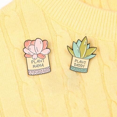 Plant Mama Daddy Enamel Pins Crystal Succulent Plant Brooches Bag Clothes Lapel Pin Gardening Badge Jewelry Gifts for childrens