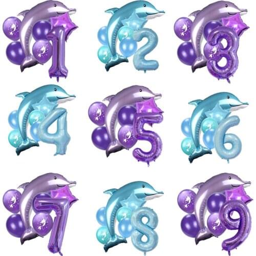 Giant Dolphin Foil Balloons Mermaid Latex Balloon 40inch Number Helium Ballon Birthday Party Anniversary Decoration 7pcs/set