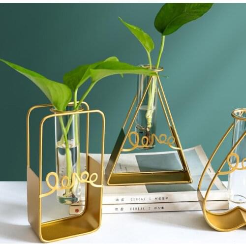 INS Nordic Wrought Iron Vase Holder With Test Tube Bottle Desktop Glass Planter Home Decor Hydroponic Ornament