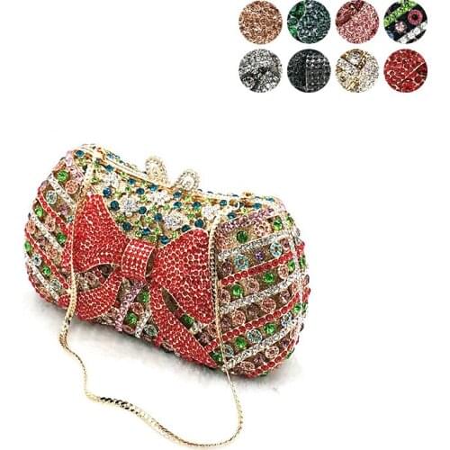 Luxury women evening party handbag diamonds bow crystal clutches ladies purses bridal wedding party classical purses bag