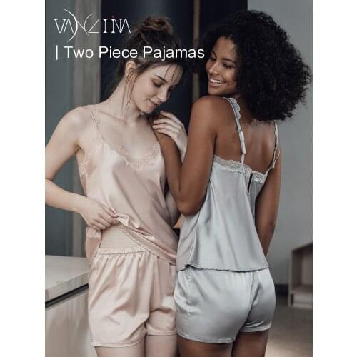 2Pcs Fashion Women V-Neck Stretch Satin Babydoll Lace Sexy Lingerie Bowknot Pyjamas Sleep Shorts Set Pijama Suit Sleepwear Women