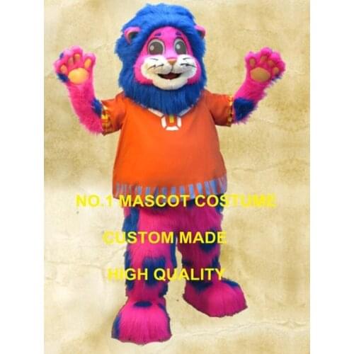 Blue Spotted Pink Lion Mascot Costume Long Hair Plush Cosplay Furry Suits Game Fursuit Cartoon Dress Outfits Carnival Halloween