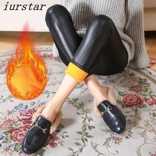 Iurstar Winter Leather Pants For Women High Waist Plus Size Pants Waisted Skinny Pencil Joggers Womens Warm Leather Pants