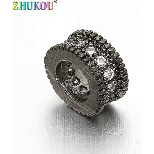 7mm Inlay Clear Cubic Zirconia Round Hollow Spacer Beads DIY Jewelry Bracelet Necklace Making, Model: VZ102