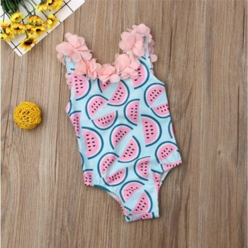 Fashion Toddler Baby Girls Kids Sleeveless Watermelon Print Backless Flower Cute One-Piece Swimsuits Beachwear Bathing Swimwear