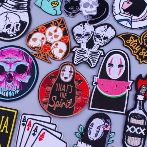 Cartoon Anime Patch On Clothes Punk Skull Stripes Embroidered Patches For Clothing Iron On Patches For Clothes Badge DIY T-shirt