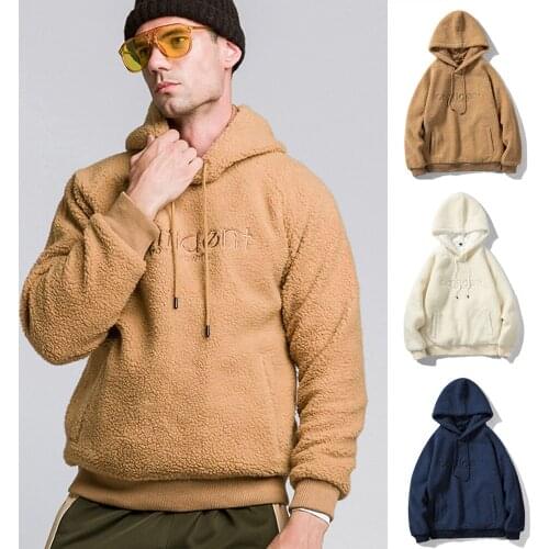 Men Streetwear Teddy Hoodies 2021 Winter New Thick Hooded Coat Fashion Mens Embroidery Wool Hoodie Sweatshirt Fleece Hoodies