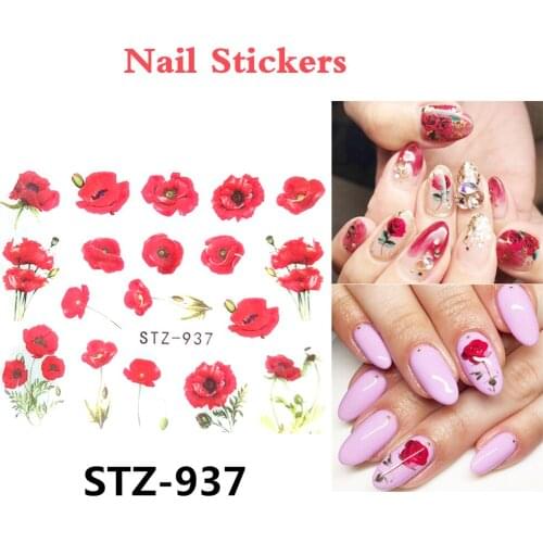 4pcs/Set Flower Series Nail Water Decal Sticker Floral Sakura Daisy Rose Leaf Transfer Slider Foil Nail Decoration