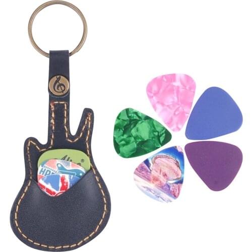New Key Ring Leather Paddles Package Case Holder For Guita Picks With 5 Random Paddles Guitar Sweep-dial Parts Guitar Accessory