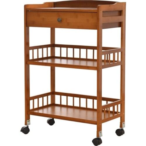 New Movable Bamboo Dining Trolley 3/4 Layer Tea Dining Cart Small Living Room Side Cabinet Beauty Salon Trolley Kitchen Shelf