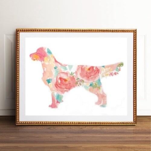 Watercolor Golden Retriever Poster Dog Watercolor Art Print Floral Dog Canvas Painting Preppy Wall Art Picture Home Room Decor