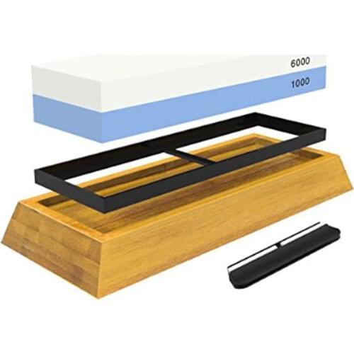 Professional Chefs Kitchen Knife Sharpener Stone 1000/6000 Double Side Knife Sharpener Whetstone Sharpening Tool Bamboo Base