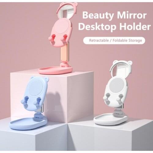 Adjustable Desktop Phone Stand Holder With Mirror Portable And Foldable Suit for phones and tablets within 12.9inches