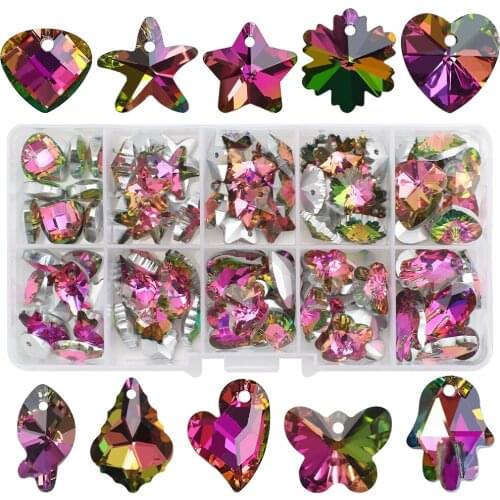 100Pcs/Box Top Quality Rose Austria Glass Heart Bead Crystal Butterfly Pendant for Jewelry Making DIY Charm Earings Necklace