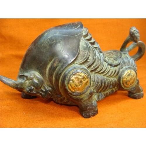 Handwork antique 18Cm Tibet brass Running Bull Statue/ Sculpture,best collection wholesale Decoration real Tibetan Silver Brass