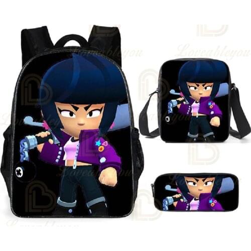 Shoulder Bags Harajuku Backpack Shooter Shelly and Kids Star, Leon Pencil Men 2021 Boys Girls Crow Shoot Game 3D Print Student