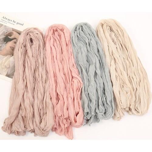 2021 Muslim Crinkle Hijab Scarf Women Shawl Wrinkle Bubble Cotton Scarf Turban Wrap Headband Solid Color Pleated Scarves