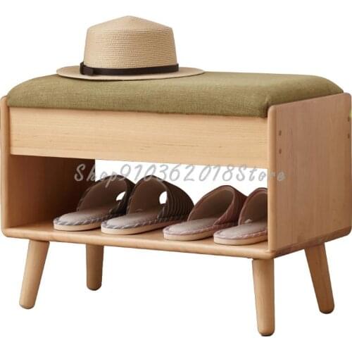 Duoyi Solid Wood Shoes Changing Stool Nordic Simple Small Stool With Soft Bag Porch Household Multifunctional Stool With Storage